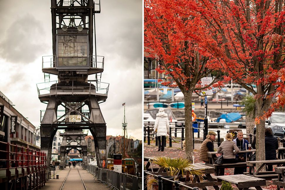 Two photos of the Bristol harbour