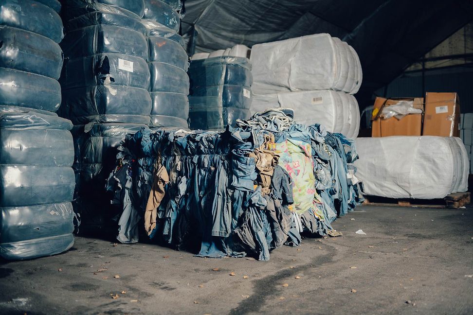 A bale of old denim jeans fabric