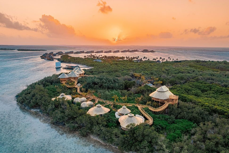 Wooden cottages on an island 